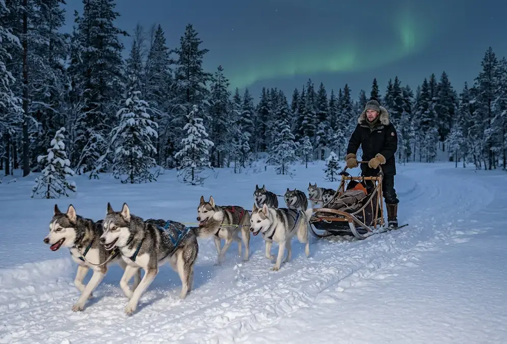 Husky Sled Aurora Tour in Lapland