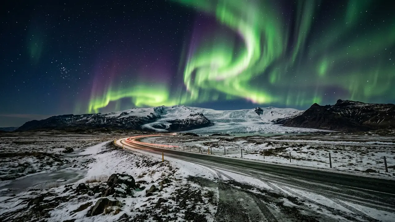 View of Northern Lights in Iceland