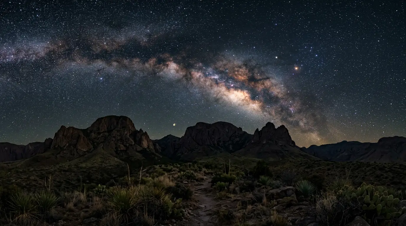 Milky Way over the Chisos Mountains in Big Bend National Park at night, illustrating whether Big Bend is worth it for stargazing despite the long drive and summer heat