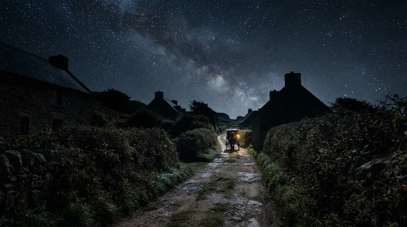 A car-free lane on Sark under a star-filled night sky with no streetlight glow, illustrating why Sark became known as the world's first dark sky island