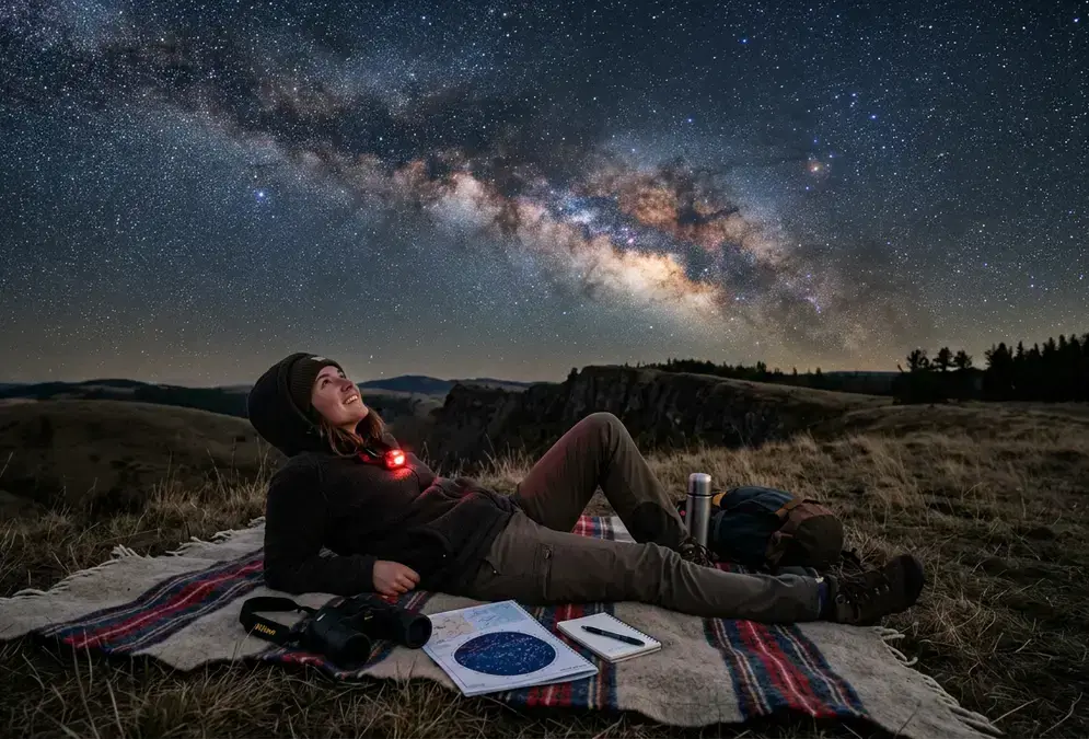 A beginner stargazer looking up at the Milky Way
