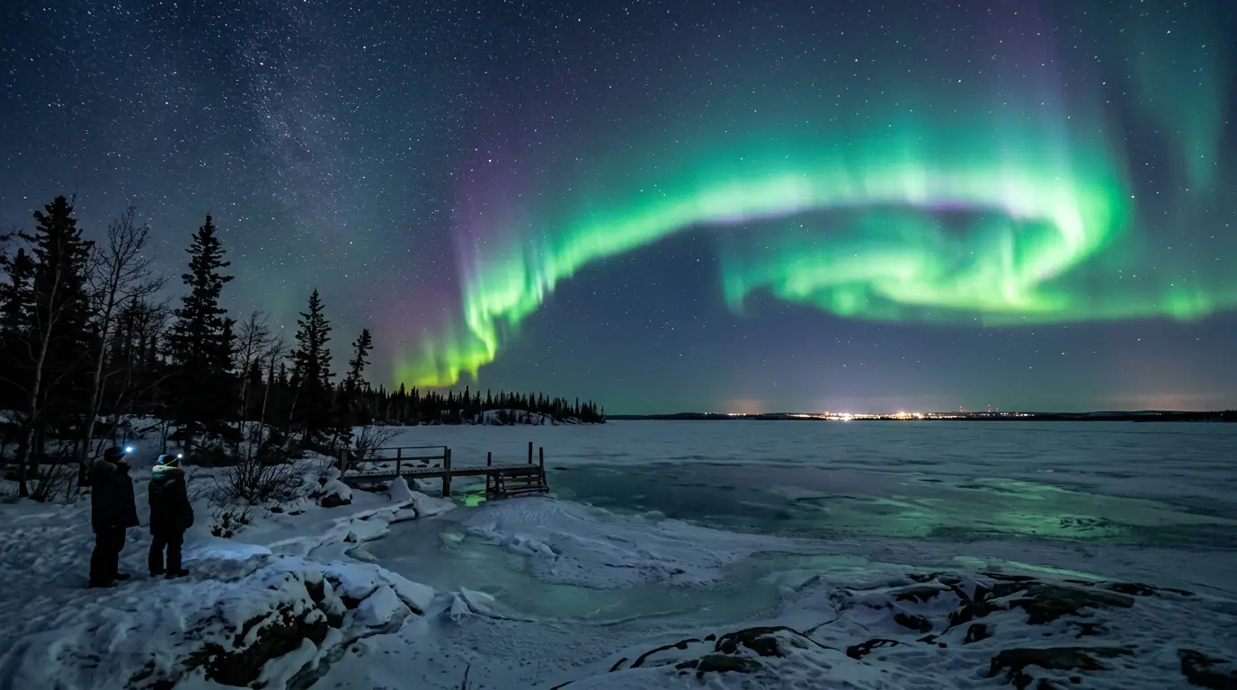 View of Yellowknife Northern Lights